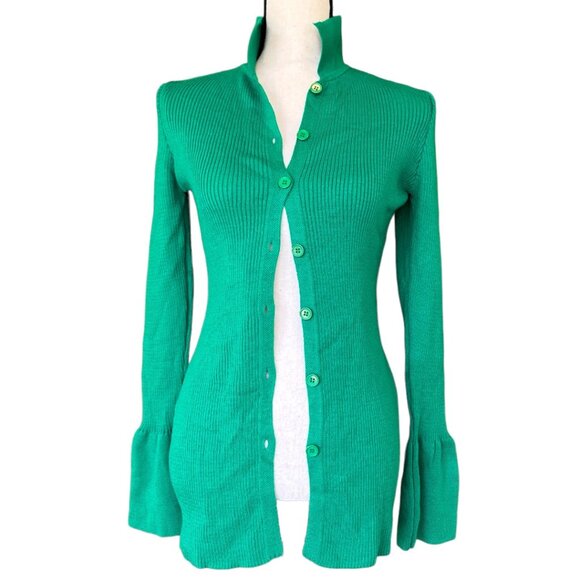 Piral Sweaters - Piral | Ribbed Button Up Cardigan with Bell Wrist Cuffs | M